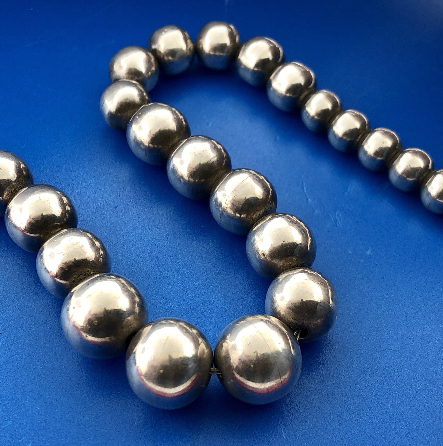 Vintage Taxco TD-29 Sterling Silver 925 Graduated Bead Ball Statement Necklace