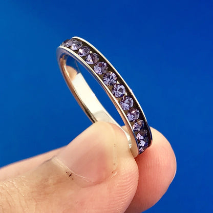 Sensational Designer 925 Sterling Silver Amethyst February Anniversary Band Ring