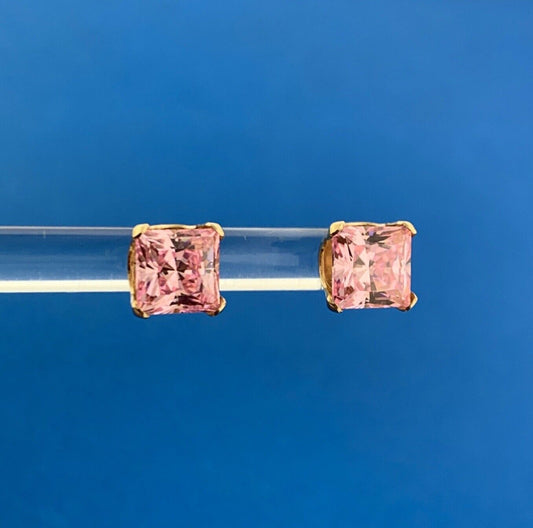 Jacmel Mauritius JCM 14K Yellow Gold Pink Cubic Zirconia Statement Stud Earrings