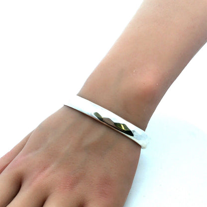 Estate 925 Sterling Silver Hammered Oval Open Cuff Bracelet