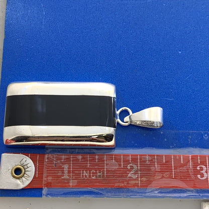 Designer ATI Mexico 925 Sterling Silver Black Enamel Rectangle Statement Pendant