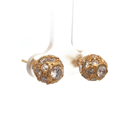 Estate 14K Yellow Gold Cubic Zirconia CZ Disco Ball Statement Stud Earrings
