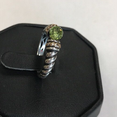 Designer 14K Gold Sterling Silver Faceted Green Peridot August Cocktail Ring