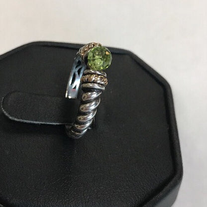 Designer 14K Gold Sterling Silver Faceted Green Peridot August Cocktail Ring