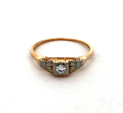 Vintage Designer SH 14K Yellow White Gold Round Diamond Engagement Ring