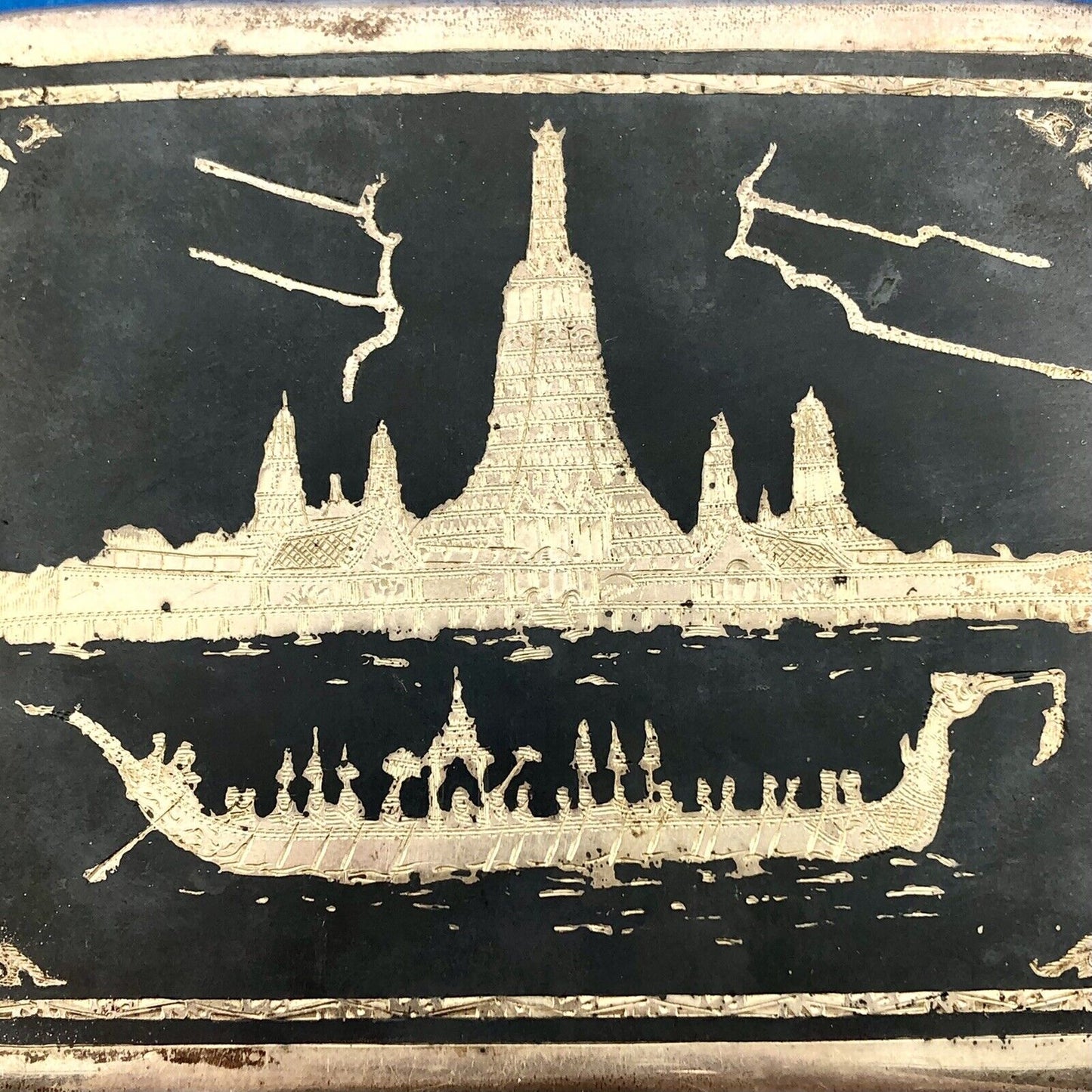 Hill B'ham 925 Sterling Silver Damascene Cigarette Card Money Case Coty Wallet