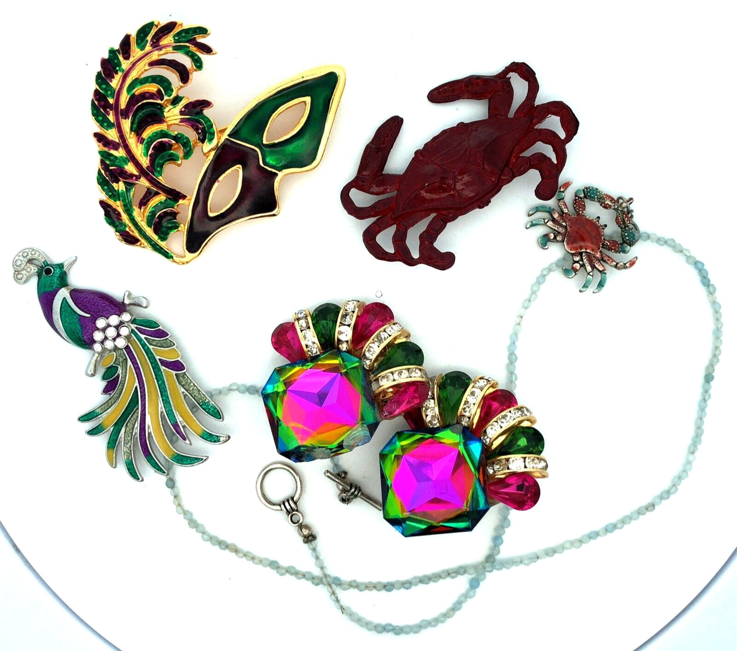 Fabulous Mardi Gras & Louisiana Gold Tone Rhinestone 7 Piece Jewelry Lot