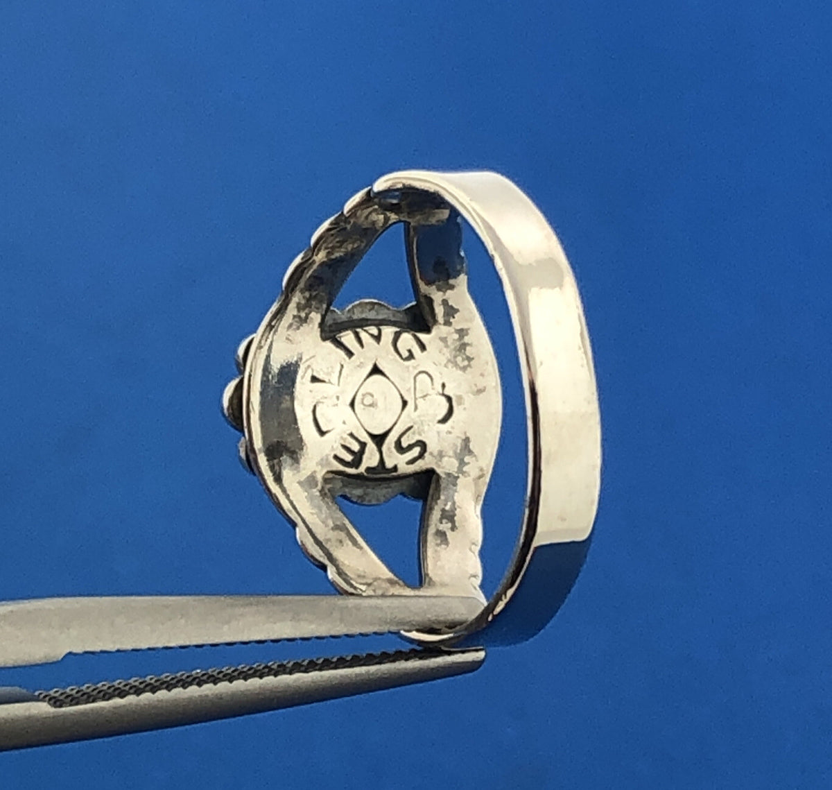 Stunning Sterling Silver 925 Cabochon Blue Turquoise Openwork Ring Size 5.25