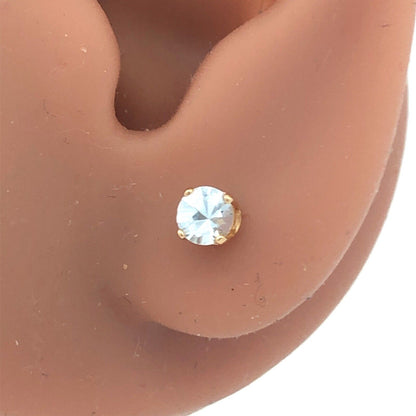 Gorgeous 14k Yellow Gold Round Cut White Topaz Stud Earrings