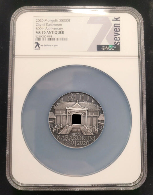 2020 5000MNT Mongolia NGC MS70 Antiqued City of Karakorum 2oz .999 Silver Coin