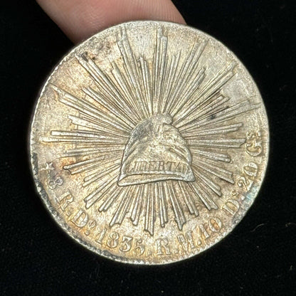 1835 Do Durango Mexico 8 Reales R.M. Cap & Rays Libertad .903 Silver Coin