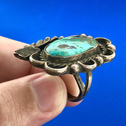 Vintage Native American 925 Sterling Silver Turquoise Statement Finger Ring