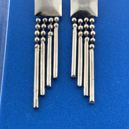 Stunning Silver Toned Metal Square Swinging Rods Stud Dangle Earrings