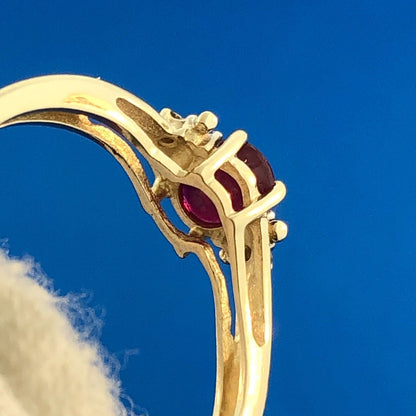 10k Yellow Gold Genuine Ruby Ring with Diamond Accents