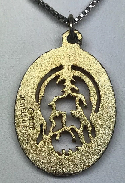 1982 Jeweled Cross Gold Toned Polished Florentine Jesus Face Cutout Disc Pendant