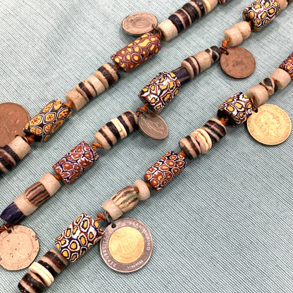 1970's Runway Couture Italy Millefiori Clay Bead European Coin Agate Necklace
