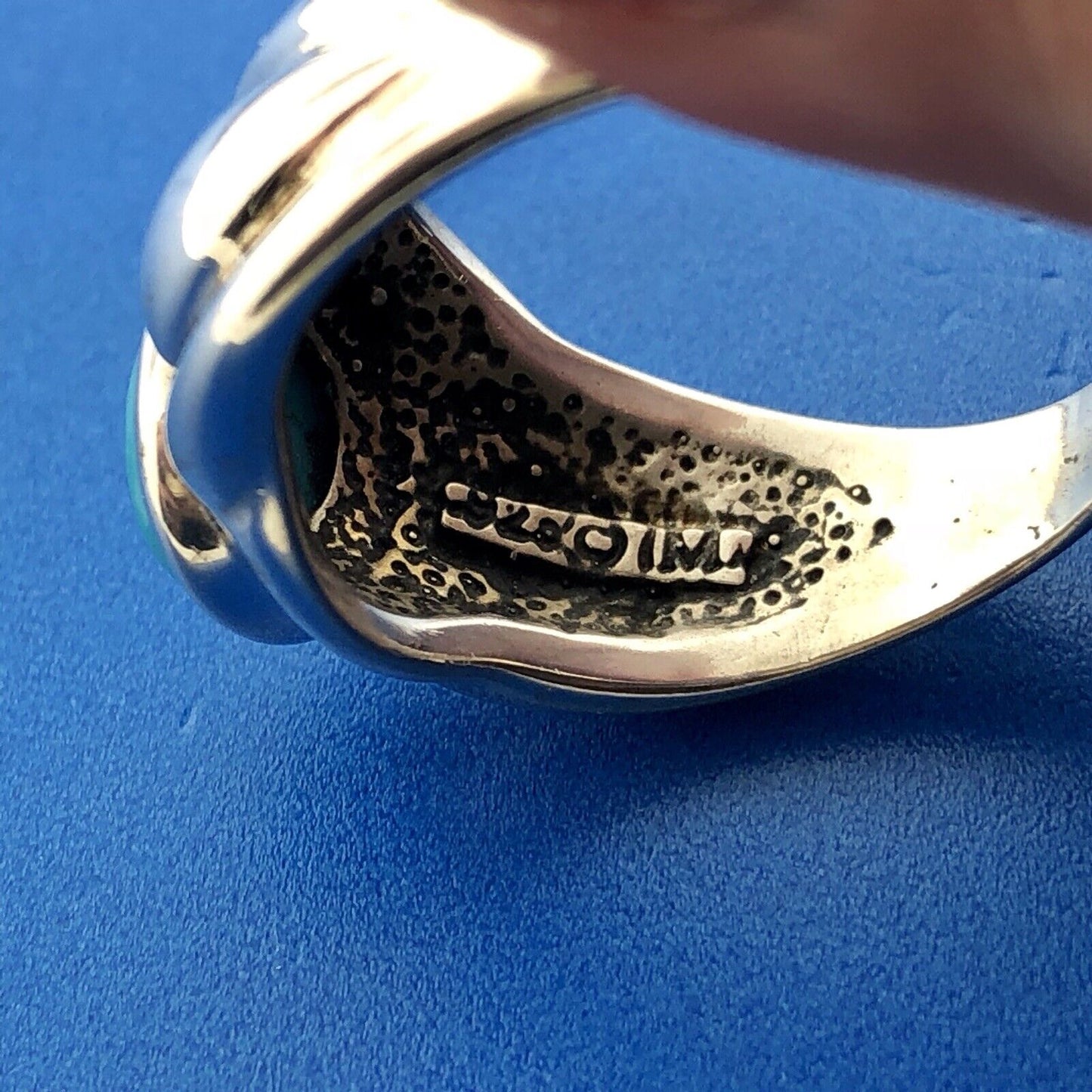 Designer OIM Sterling Silver 925 Oval Turquoise Modernist Ribbed Design Ring