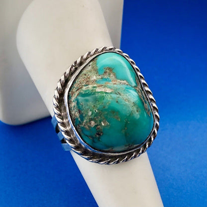 Old Pawn 925 Sterling Silver Natural Turquoise Chunk Statement Finger Ring