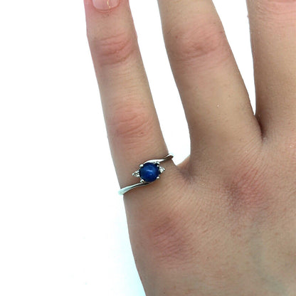Vintage 10K White Gold Blue Star Sapphire Diamond Accented Cocktail Ring