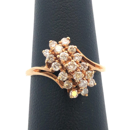 Vintage 10K Yellow Gold 417 Diamond Waterfall Bypass Statement Cocktail Ring
