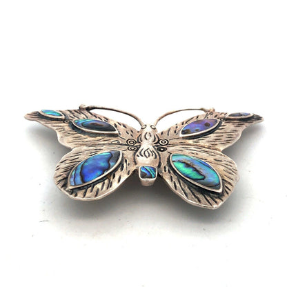 Designer CFU 925 Sterling Silver Abalone Textured Butterfly Combo Pendant Brooch