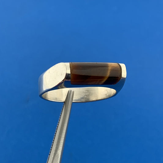 Stunning Mexican Sterling Silver 925 Cabochon Tiger Eye's Quartz Ring Size 7