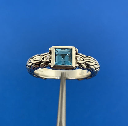 Designer SG Sterling Silver 925 Blue Topaz CZ Stackable Band Ring