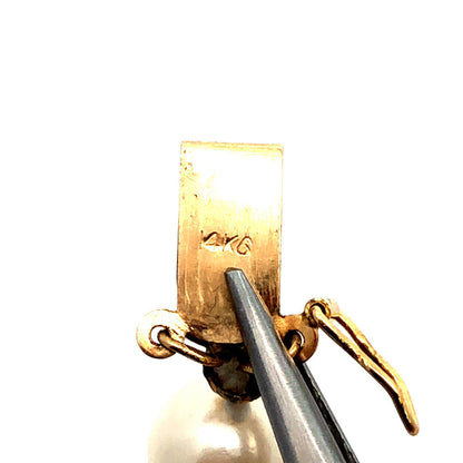 Vintage 14K Yellow Gold Diamond Accented Clasp 7.6 mm Pearl Bracelet