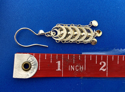 Milor Italy Sterling Silver Filigree Bead Centipede Link Drop Dangle Earrings