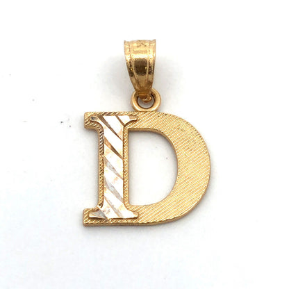 Designer 14K Yellow Gold Initial D Print Alphabet Monogram Charm Pendant