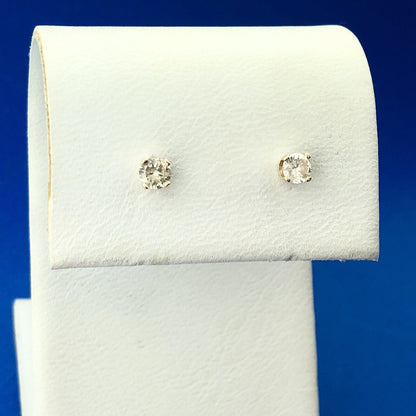 Estate Designer 14K Yellow Gold Round Diamond Pierced Starter Stud Earrings