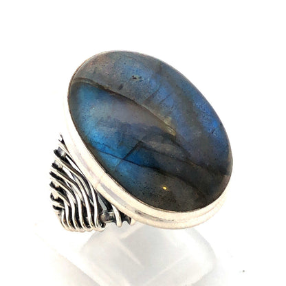 Designer YS India 925 Sterling Silver Oval Labradorite Wire Wrap Statement Ring