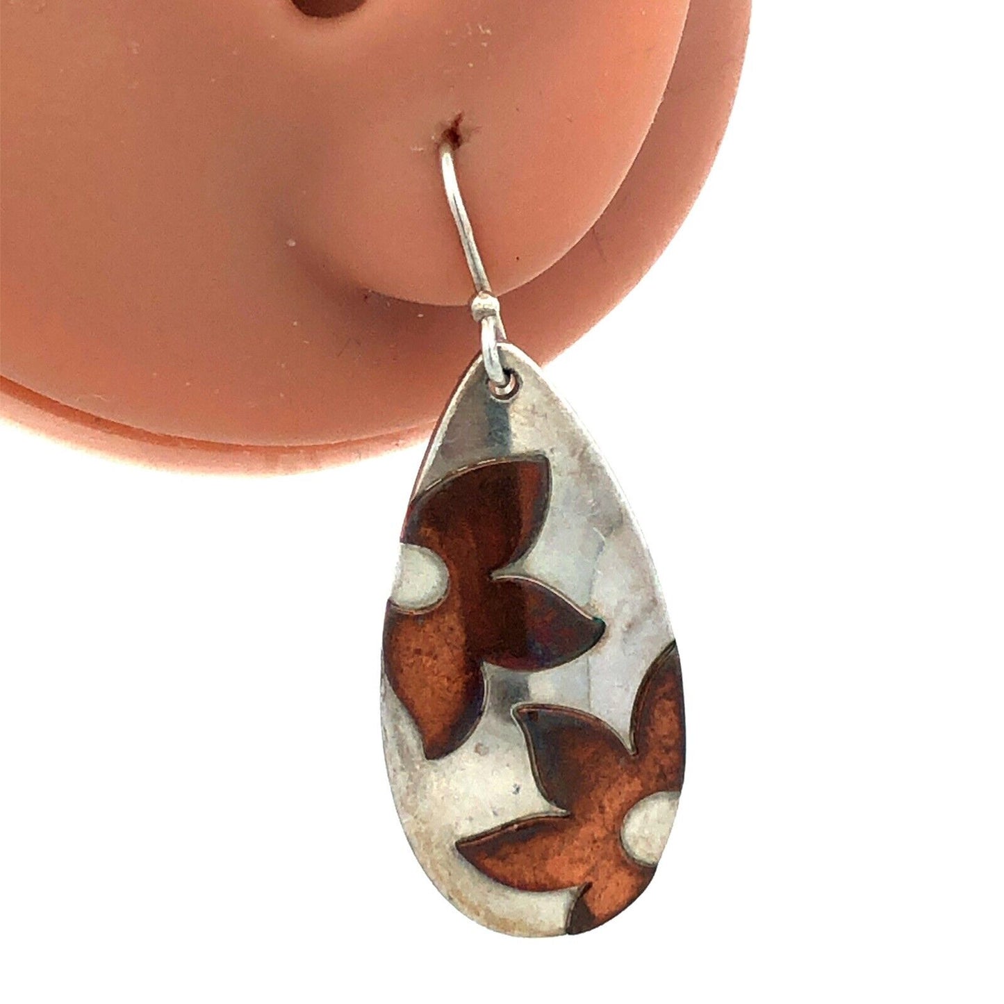 Retired James Avery 925 Sterling Silver Copper Floating Flowers Dangle Earrings