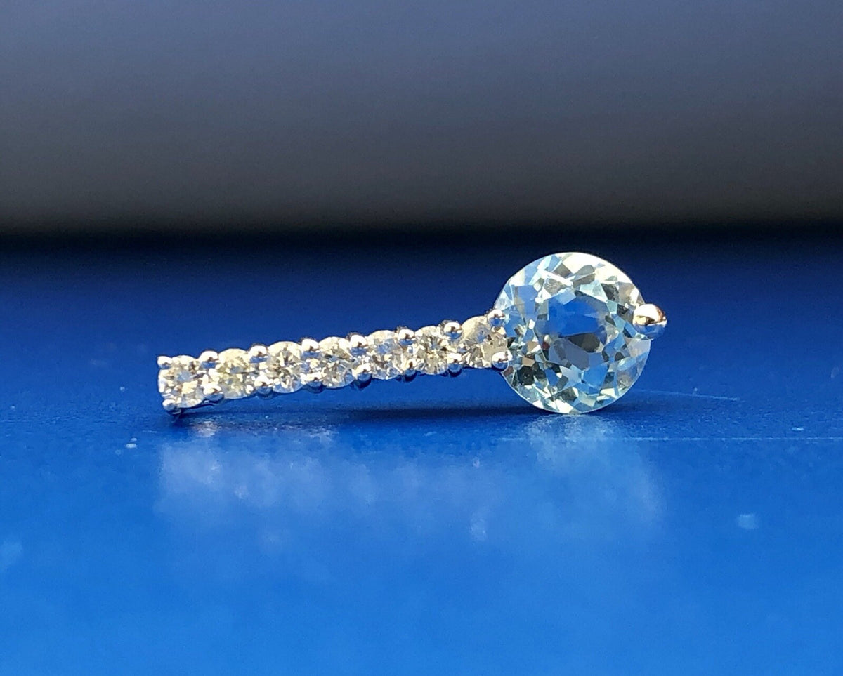 Designer Esx 10k White Gold Blue Topaz & Diamond Womens Bar Charm Pendant