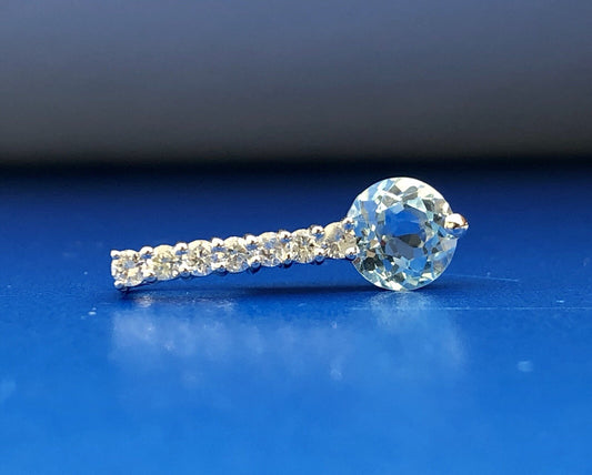 Designer Esx 10k White Gold Blue Topaz & Diamond Womens Bar Charm Pendant