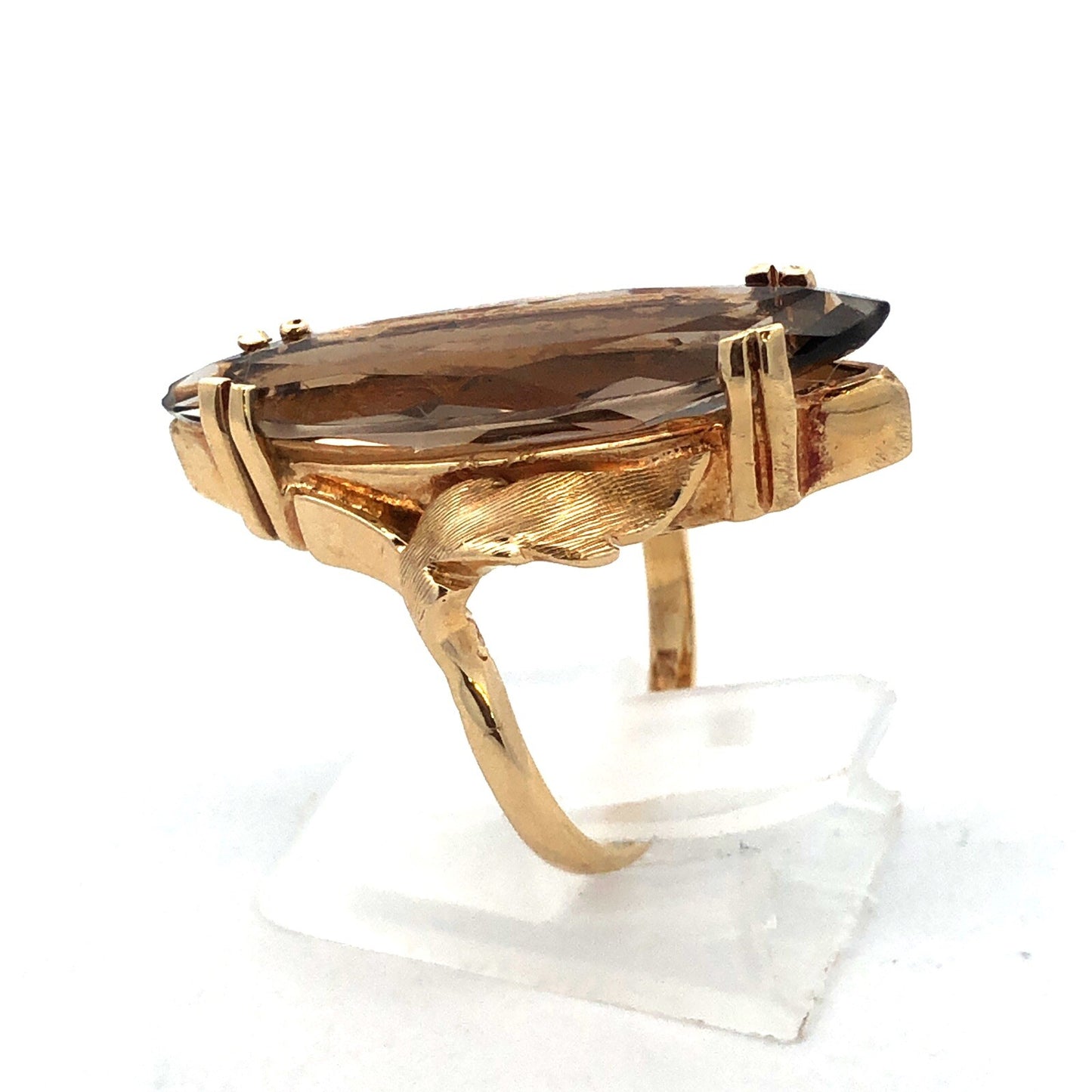 Vintage 14K Yellow Gold Marquise Quartz Statement Finger Cocktail Ring