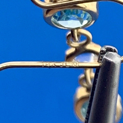 JCM 14K Yellow Gold Blue White Topaz December Occasion Dangle Drop Earrings