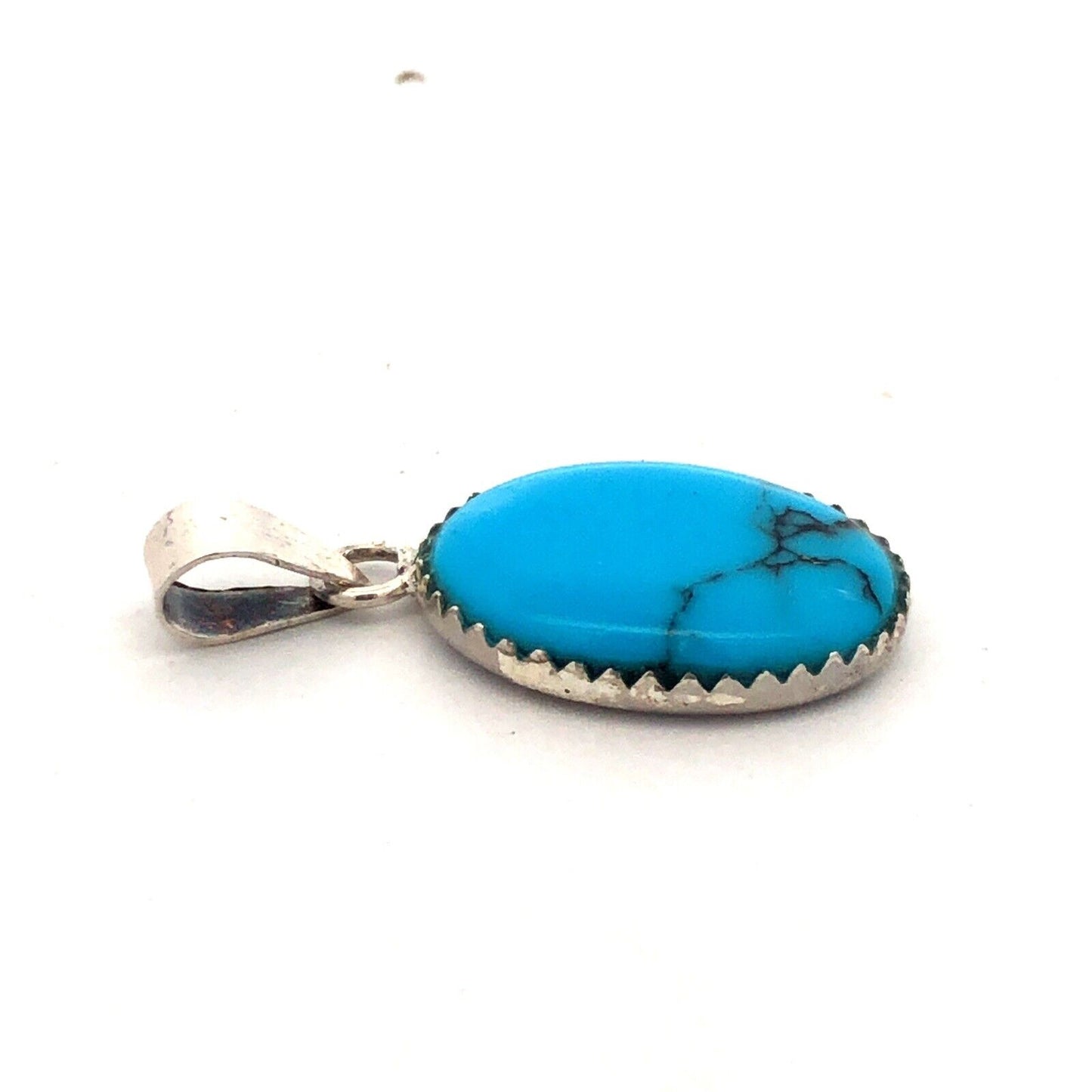 Estate 925 Sterling Silver Oval Turquoise Cabochon Solitaire Pendant