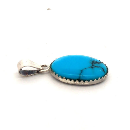 Estate 925 Sterling Silver Oval Turquoise Cabochon Solitaire Pendant