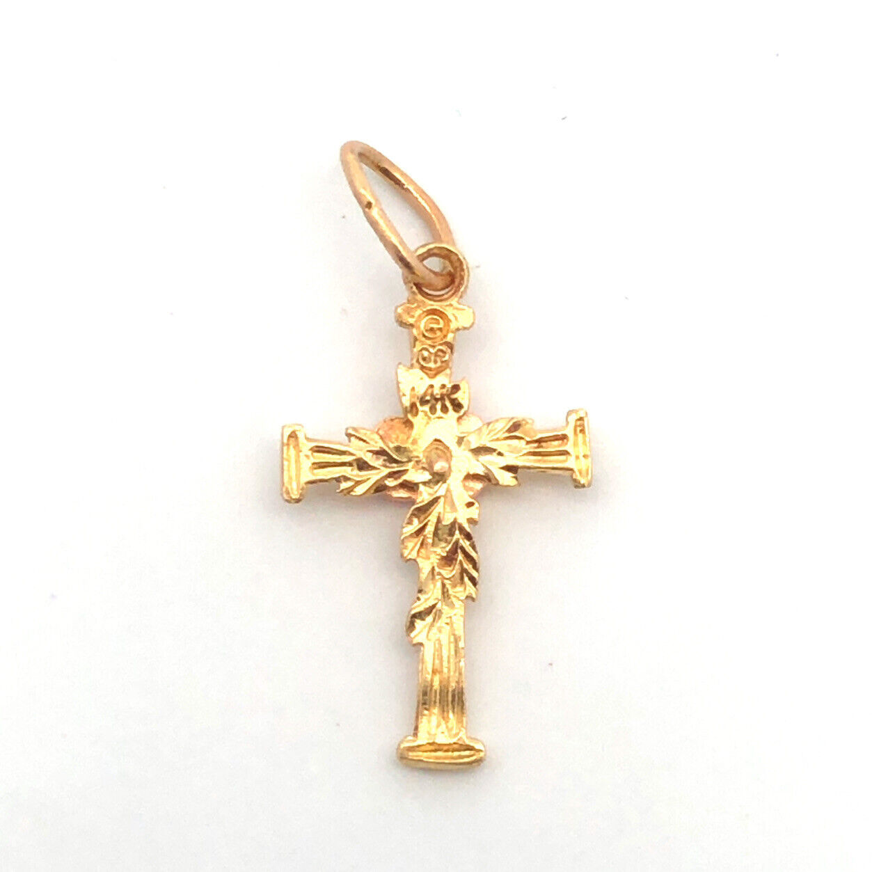 Designer 14K Yellow Gold Rose Gold Flower Leaf Floral Religious Cross Pendant