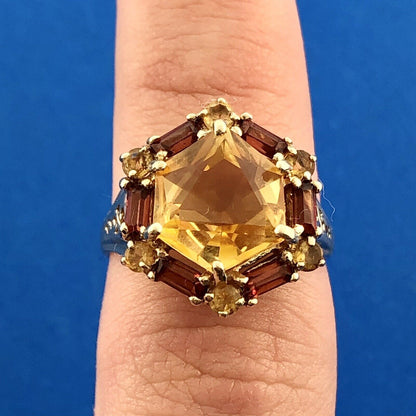 Vintage THL 10K Yellow Gold Citrine Solitaire Halo November Anniversary Ring