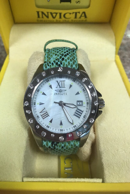 Invicta Women's Angel Quartz Stainless Steel Watch Model 18351 Green Leather