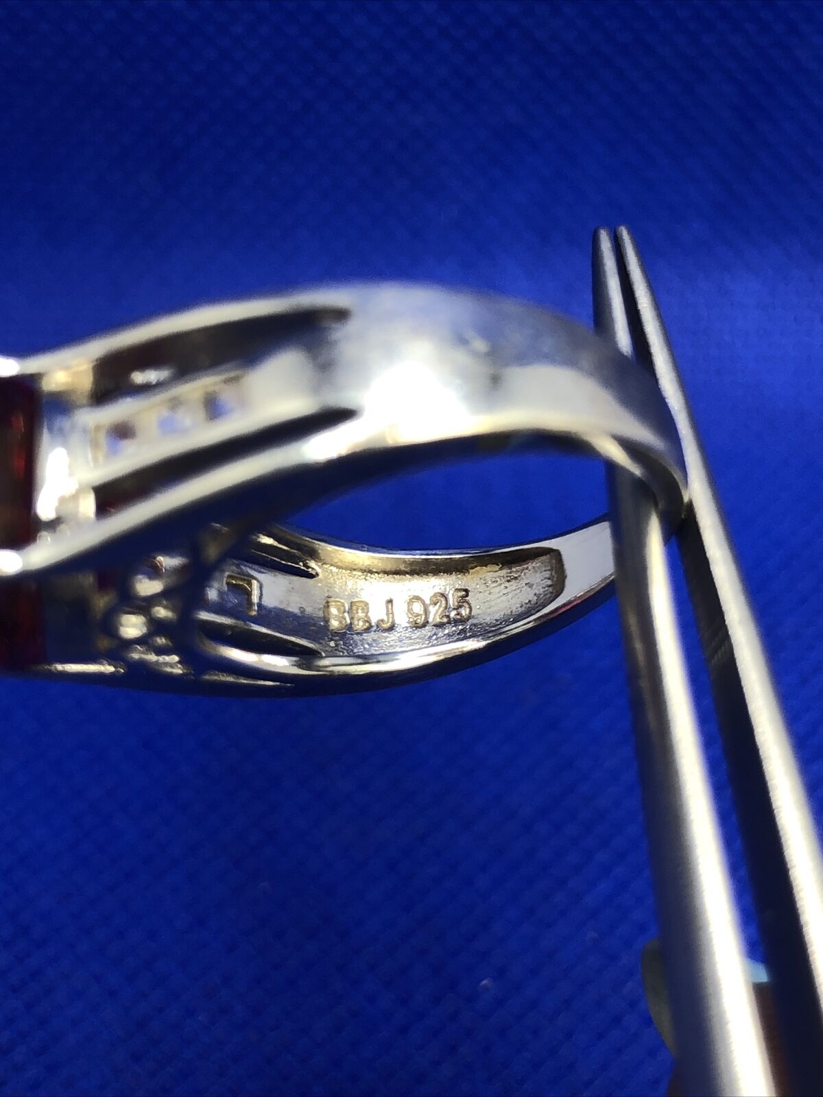 Designer BBJ 925 Sterling Silver Ruby Solitaire White Topaz Accent Cocktail Ring