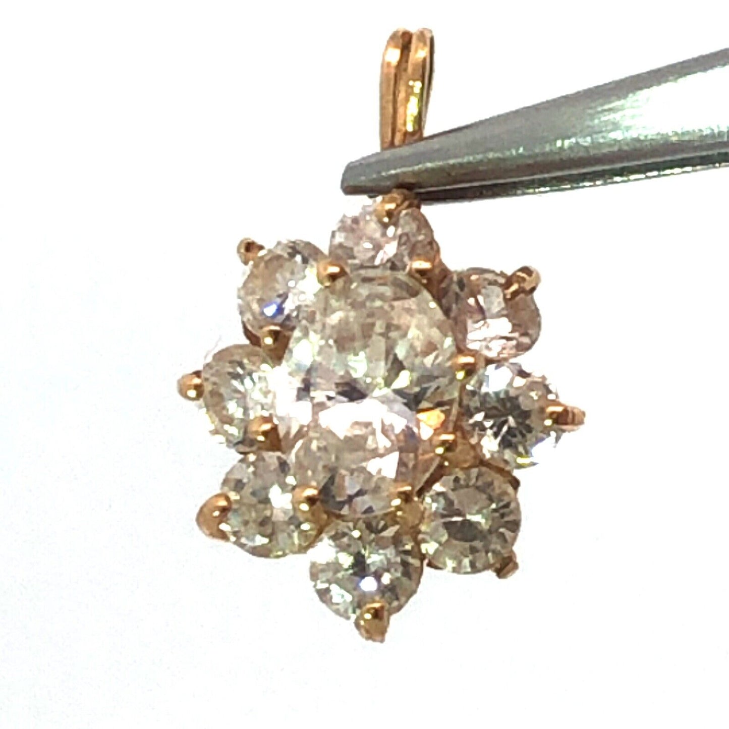 14K Yellow Gold Oval Cubic Zirconia Cluster Round CZ Halo Pendant