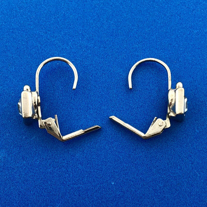 Lovely Silver Toned Princess Cut Light Blue Crystal Leverback Earrings