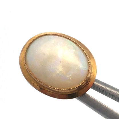 14K Yellow Gold Oval Opal Cabochon October Sweetheart Anniversary Stud Earrings