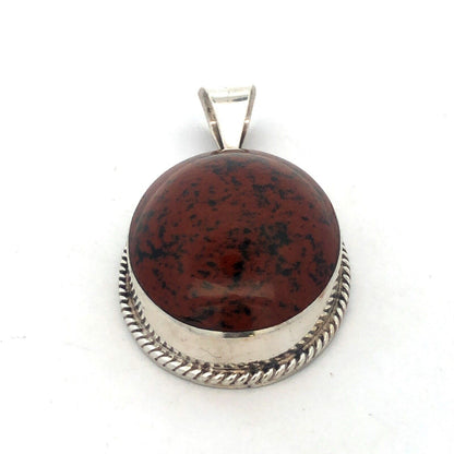 Vintage Taxco TM-287 Sterling Silver Mahogany Obsidian Statement Oval Pendant