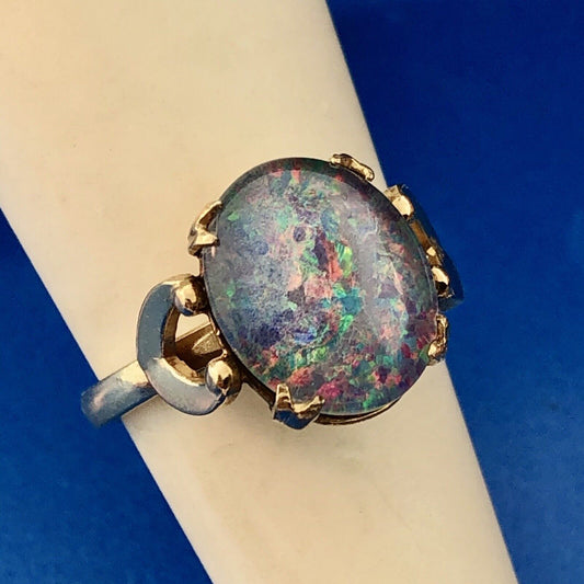 Vintage 10K Yellow Gold Filled Opal Doublet Cabochon October Anniversary Ring