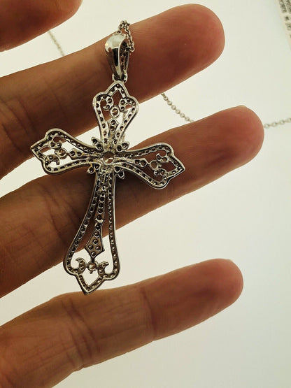 Jacmel Mauitius JCM Sterling Silver 925 Cubic Zirconia Statement Cross Necklace