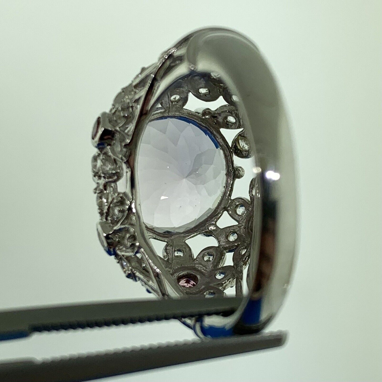 Designer 14K White Gold Purple Amethyst White Topaz Accents Statement Ring